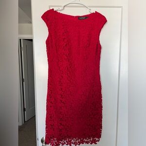 Ralph Lauren Red Lace Midi Dress